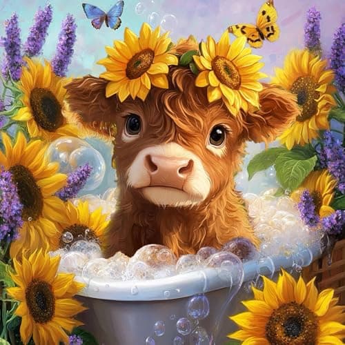 igoodom Cow Diamond Art Kits for Adults, Highland Cow Diamond Painting Kit, Full Drill Round Diamond Art Kits, DIY Gem Art and Crafts for Home Wall Decor Gift 14x14inch — image 1