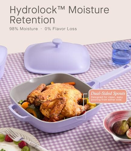 USELUCK 10.5 Inch(3.8QT) Ceramic Pan with Lid,Non Stick Frying Pans Cast Aluminum Deep Sauté Pans,Ti-Ceramic Non Toxic Pix Pan with Wooden Spatula and Scrubber-Dusk Petal view 6