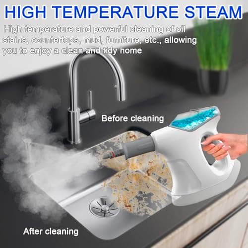 Handheld Steam Cleaner for Home, 10S Immediate Heat Hand Held Steam Cleaner, with Visualized Large Water Tank & 9 PCS Accessories & Safety Lock, for Kitchen,Couch,Floor,Window,Car (WHITE+GREY) view 5
