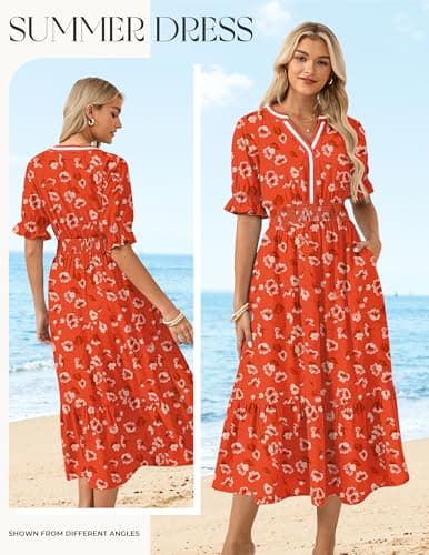 GRACE KARIN Womens Summer Floral Maxi Dress 2026 Casual Ruffle Short Sleeve Boho Dress A Line Flowy Dresses with Pockets view 3