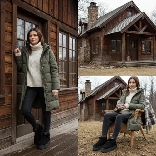 Swalker Snow Boots for Women Suede Faux Fur Lining Anti-Slip Warm Winter Booties Slip Comfort Ankle Boots Fuzzy Low Boots view 4