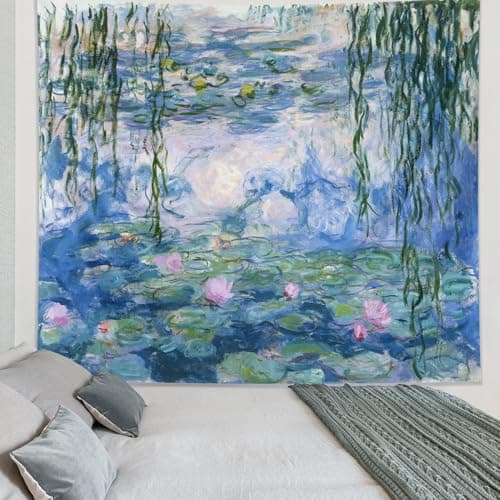 ARTCREATOR Monet Waterlily Wall Tapestry Green Floral Plant for Bedroom, Monet Wall Art Posters for Room Aesthetic, Small Nature Vintage Tapestry for Living Room Dorm (29" x 37")-02 view 2
