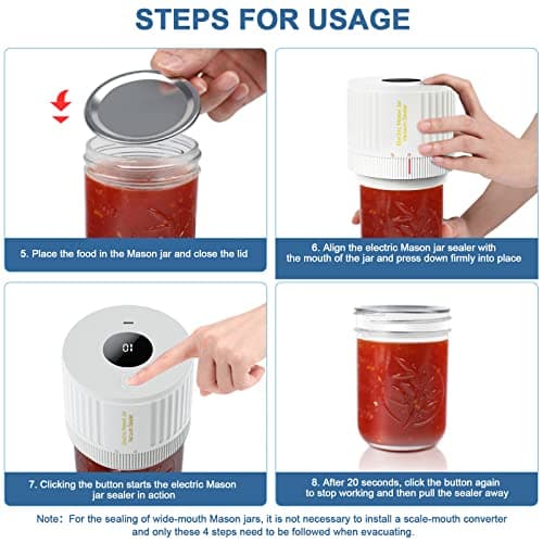 Electric Mason Jar Vacuum Sealer, Cordless Vacuum Sealer Kit for Wide-Mouth & Regular-Mouth Mason Jars, for Food Storage and Fermentation, White view 5