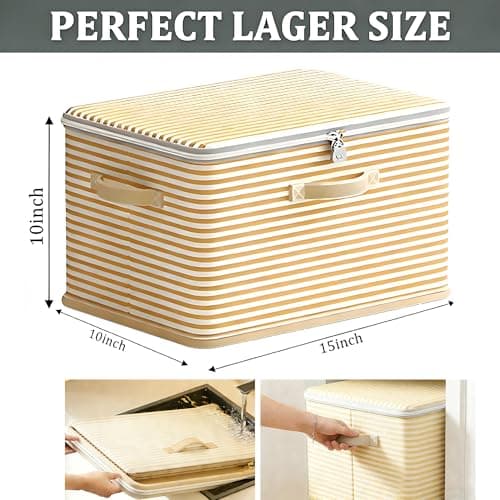Discreet Lockable Adult Toy Box Storage Organizer with Zipper Lid, 15x10x10 Inch Large Capacity Travel Case, Secure Lock Privacy Bag for Women & Men Clothes Container(Beige Stripes) view 3