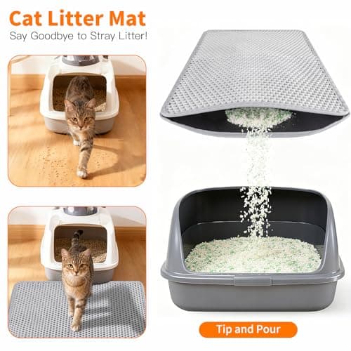 Large Cat Litter Box Mat for Cats, Double Layer Honeycomb Cat Litter Trapping Mats, Waterproof, Urine Proof,Non-Slip Litter Pad for Indoor Kitty Cat Litter Mat, Easy to Clean Grey (33.8'' x 23.6'') view 2