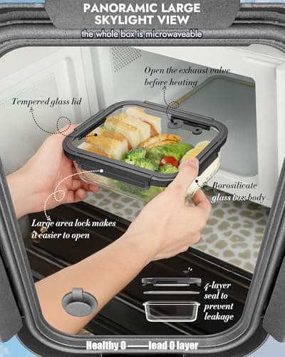 BOROHOUSE 12-Pack Glass Containers with Tempered Lids – Borosilicate, Oven-Safe(-4°F~950°F), Airtight, BPA-Free, Multi-Size for Meal Prep, Dishwasher Safe (Gray) view 5