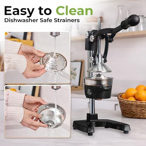 Zulay Kitchen Cast Iron Juicer - Easy-to-Clean Heavy-Duty Manual Juicer, Professional Citrus Juicer - Stainless Steel Lemon Squeezer - Manual Citrus Press & Orange Squeezer - Orange Juicer (Black) view 5