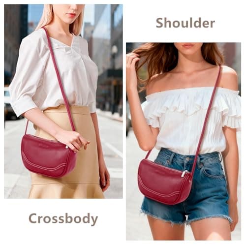 Genuine Leather Mini Crescent Bag for Women, Small Crossbody Hobo Purse for Evening Out & Shopping, Lightweight and Compact view 3
