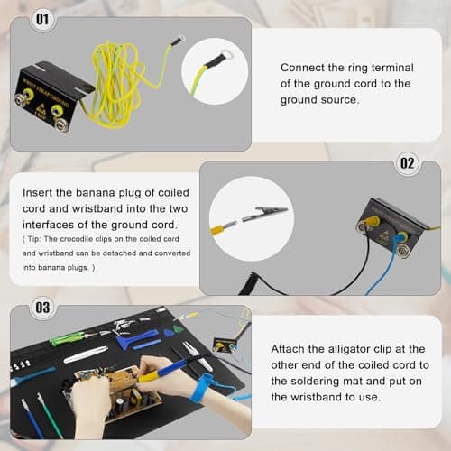 23.6'' x 13.8'' Extra Large Silicone Soldering Mat with Wrist Strap 932°F Heat Resistant Solder Mat Premium Silicone Repair Mat Work Mat for Electronic, Cellphone, Laptop Repair (Black) view 6