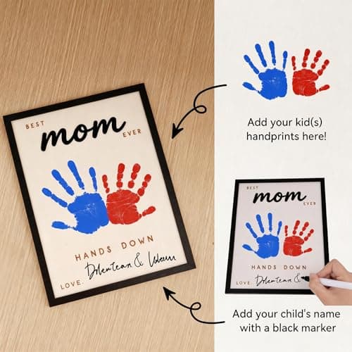 Mothers Day Gifts for Mom – 10" Hands Down Best Mom Ever Sign – DIY Handprint Kit with Paints & Markers, Personalized Keepsake Gift for Mother's Day, Birthday Craft, Family Plaque with Daughter Son Name view 3