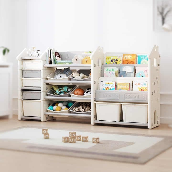 Deer COCO Montessori 3-in-1 Kids Toy Storage Organizer with Bookshelf, 72-Inch Wide Extra Large Toddler Shelf, 13 Bins, Anti-Tip Non-Toxic Plastic, for Living Room, Playroom, Daycare — image 1