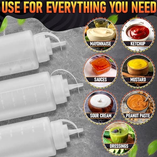 3-Pack Plastic Condiment Squeeze Bottles 36oz – Refillable Squirt Bottles with Narrow Tip, Leak-Resistant | Great for Oil, Sauces, Ketchup, Mayonnaise, Syrup, Dressing, BBQ Stations & Catering Use view 5