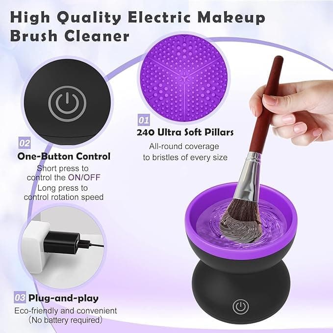 AIQIBAO Portable Electric Makeup Brush Cleaner Machine，USB Cosmetic Brush Cleaner Tools Automatic Brush Silicone Brush Spinner Wash and Dry Deep Cleaning Machine (C) view 6