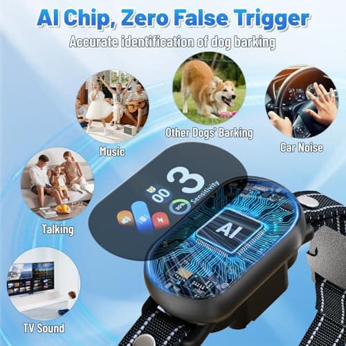 Smart Dog Bark Collar for Small Medium Large Dogs, Rechargeable Ultra-Light Anti Barking Collar with 5 Adjustable Sensitivity,Bark Stop Device,Beep Vibration Modes,IP67 Waterproof view 4