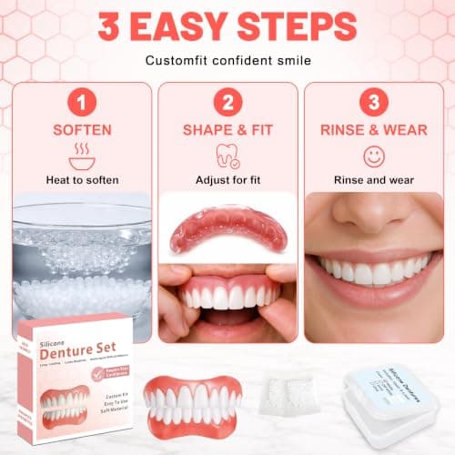Dentures for Men and Women, Custom Upper & Lower Smile | Reusable False Teeth Cosmetic Smile Coverage, Silicone Veneers Teeth, Easy Use and Show Confident Smile in Minutes view 2