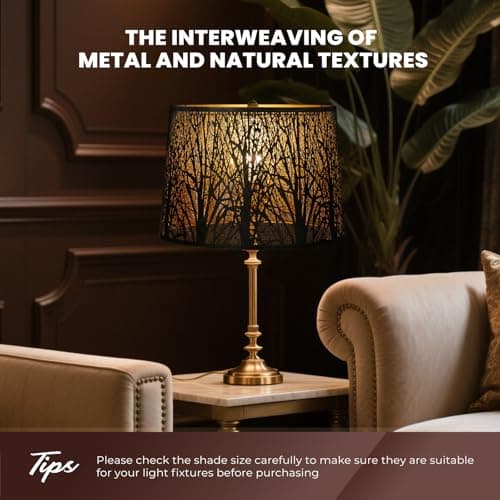 ALUCSET Extra Large Lampshade 14'' Top 16'' Bottom 11'' High Etched Metal Forest Design Metal Lamp Shade For Floor Lamps in Living Room, Bedroom, Decor, Spider Fitter, Antique Bronze and Gold Plated view 4