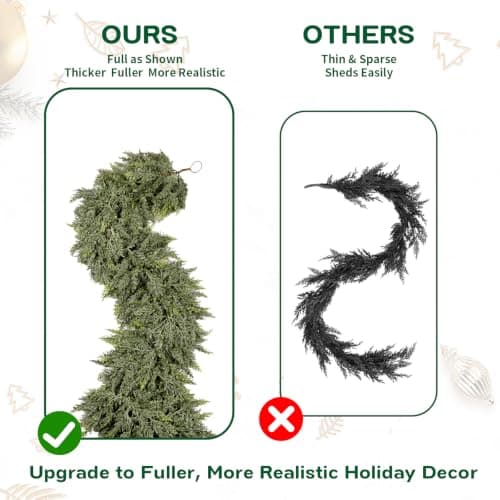 9FT Christmas Garland with Lights, Extra Full Lighted Cedar Garland view 4