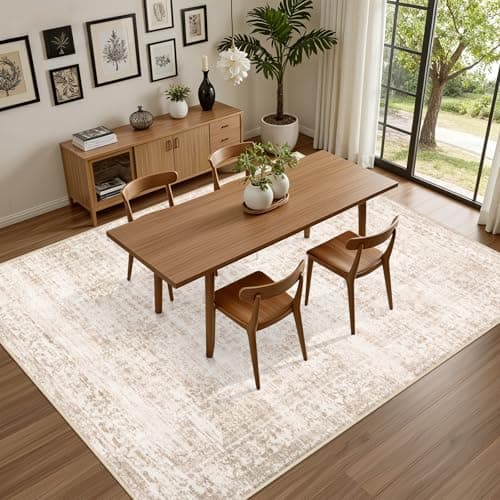 Area Rugs 9x12 Living Room Rug: Washable Rug Soft Vintage Boho Carpet Indoor Floor Non-Slip Stain Resistant Large Carpets for Bedroom Dining Room Farmhouse Nursery Home Office Beige view 5