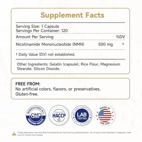 Vinatzen High Purity NMN 60000mg -Zero Smell Easy to Swallow Nicotinamide Mononucleotide Supplement for NAD+ Support - Cellular Energy&Vitality Boost - Made in USA -cGMP -120 Capsules 60-Days Supply view 6