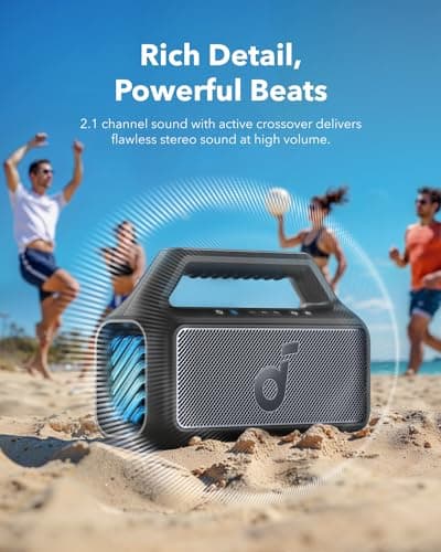 Soundcore Boom 2 by Anker, Outdoor Bluetooth Speaker with 80W Powerful Bass, 24H Playtime, IPX7 Waterproof & Floatable, RGB Lights, Custom EQ, Portable for Beach, Pool & Camping (Black) view 3