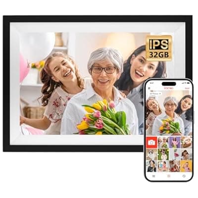10.1 Inch Digital Picture Frame WiFi, Frameo Digital Picture Frame, Smart Cloud Electronic Picture Frame with 32GB Storage, Easy Setup to Share Photos/Videos via Frameo App