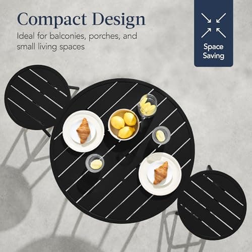 Best Choice Products 3-Piece Patio Dining Set, Bar Height, Outdoor Bistro Set, Outdoor Round Bar Table w/ 2 Bar Stools, Steel - Black view 6