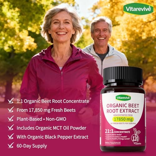 Vitarevive Organic Beet Root Capsules with Beetroot Extract 17850mg 21:1 Concentrated Beetroot Supplement Supports Circulation and Nitric Oxide from Beet Root Powder Extract 120 Count view 4