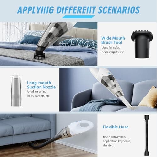 FUOAYOC Handheld Vacuum Cordless, 6KPA Strong Suction & 25 Mins Runtime, 1.6lbs Lightweight Hand Vacuum Cordless Rechargeable with HEPA Filter/LED Light/Multi-Accessories,for Home/Car/Office Cleaning view 3