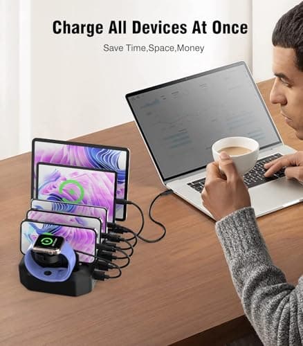 95W Fast Charging Station for Multiple Devices, 6-Port USB Charging Dock view 6