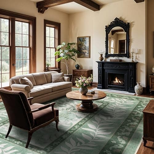 LIANLAM Washable Rug Area Rugs for Living Room - Stain Resistant Non-Slip Backing Boho Rug for Bedroom,Durable & Ultra-Thin Vintage Large Area Rug(9' x 12',Green/Floral) view 4