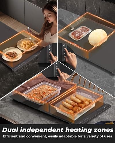 Food Warming Mat with Dual Heating Zones, 4 Temp Settings, Silicone Easy-Clean, Auto Shut-Off, Timer, Child Lock, Portable for Buffet, Party & Travel, 350W, 120V(AC), (Gray, Large) view 3