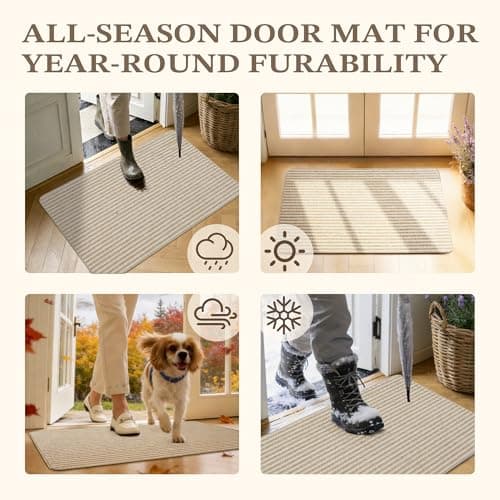 MatEssenz 2 Pack Inside Door Mats 2x3 ft, Low Profile Washable Entryway Rug Set, Scandinavian Striped Woven Faux Linen, Non-Slip Mudroom & Kitchen Mat, Apartment Essentials, Khaki view 7