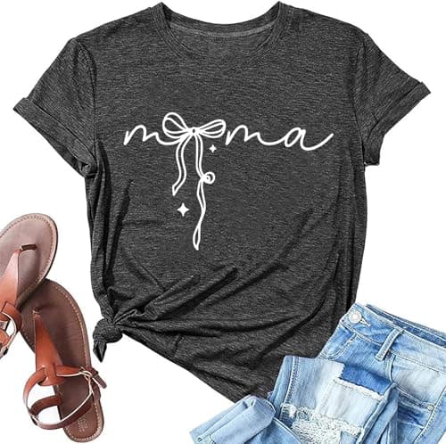 Mama Shirts for Women Mama Shirt Heart Printed Casual Gigi Short Sleeve Tee Top — image 1