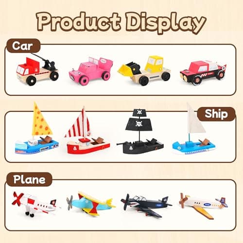 Wooden Build Paint Art Crafts Kit 3 Pack, Make Your Own Car Boat & Plane DIY Craft Toys for Kids Boys, STEM Educational Toy Set for Kids Ages 4-8, 8-12 view 6