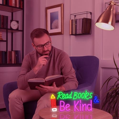 Read Books and Be Kind Neon Sign, Adjustable Pencil Neon Light Student LED Neon Light, Colorful Neon Light Up Sign for Classroom Bookstore Library Study Room 15.35 x 7.09 inch view 6