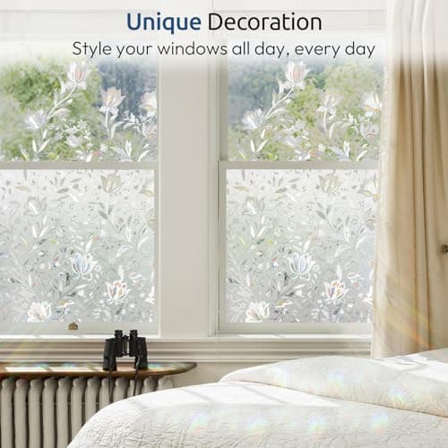 rabbitgoo Window Privacy Film, Decorative Stained Glass Window Film, Sun Blocking Glass Clings, Renter-Friendly Static Cling Frosted Sticker Covering for Home Door, Rainbow Tulip 17.5" x 78.7" view 6