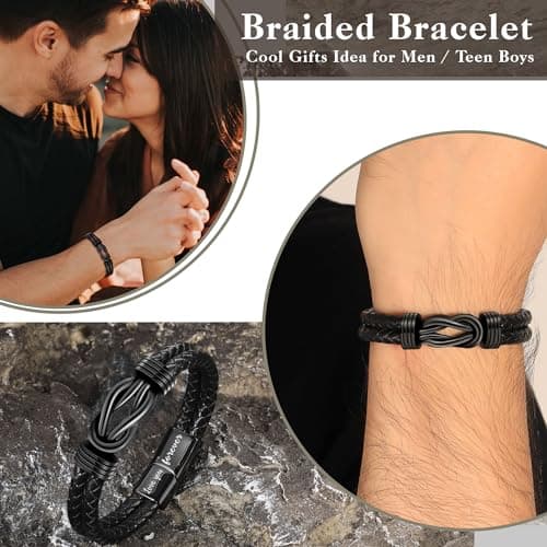 Gifts for Men, Fathers Day Bracelet Gifts for Boyfriend Leather Bracelets for Men Graduation Gift 2026 I Love You Gift for Him Infinity Cuff Bracelets Birthday Christmas Jewelry for Son Grandson Dad Husband view 4