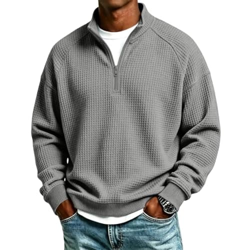 Mens Quarter Zip Pullover Waffle Knit view 2