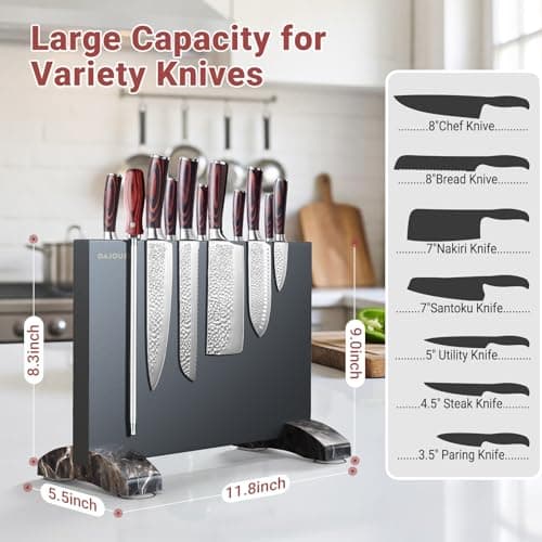 Magnetic Knife Block, Magnetic Kitchen Knife Holder Stand with Strong Magnet Strip for Kitchen Counter, Stainless Steel Double-Sided Universal Knife Storage Rack Organizer Without Knives-Black view 3