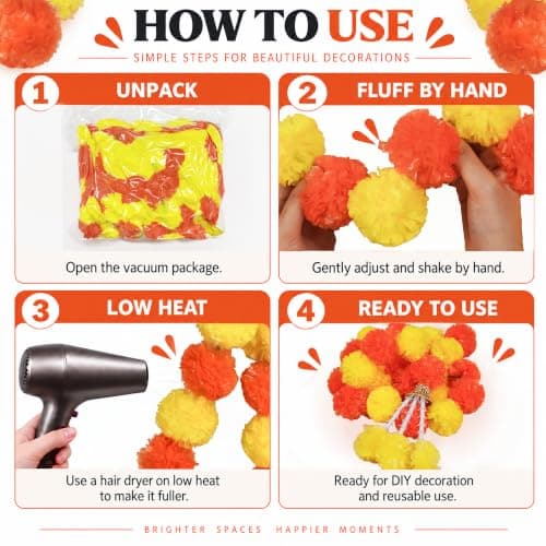 10pcs Marigold Garland, 5 Feet Artificial Marigold Flowers for Diwali Decor view 6
