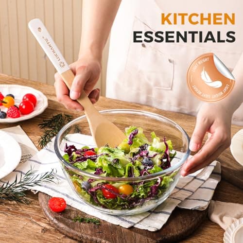 Wooden Spoons for Cooking Bamboo Utensils Set (6 Pieces) - Essential Tools Wooden Spatula & Spoons for Everyday Stirring, Mixing, Flipping & Serving, Gentle on Nonstick Cookware, White view 3