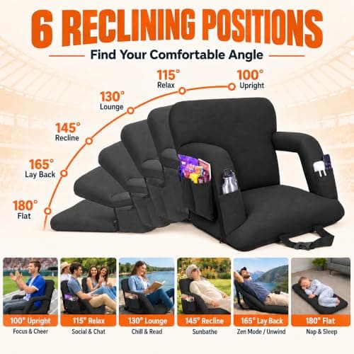 Aeenoo 22.5” Stadium Seats with Back Support Wide for Bleacher, 1 Pack | Bleacher Seats with Back Support and Cushion, 6-Position Reclining Bleacher Chairs for Football & Baseball view 5