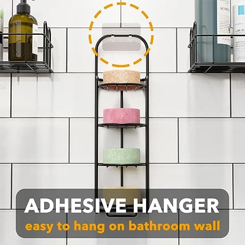 SpaceAid 4 Tier Shampoo Bar Holder for Shower, Self Draining Soap Bar Holders Caddy for Bathroom Wall and Kitchen Sink, Shampoo Bar Dish Rack, Stainless Steel Bar Soap Holder (Black) view 3
