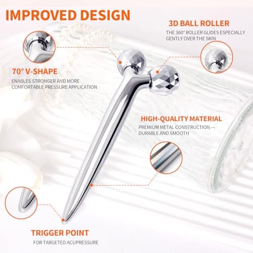 Metal Facial Roller Massager, 3D Cooling Face Massage Tool for Reduce Puffiness, Remove Eye Wrinkles, Face Lifting, Increase Firmness, Anti-Aging, Skin Tightening view 3