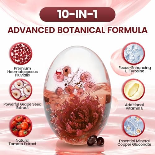 10 in 1 Astaxanthin Supplements 24mg, 4 Month Supply, Astaxantina Antioxidant from Fresh Haematococcus Pluvialis, Contains Lycopene, Grape Seed, Vitamin E, & More Supports Eye, Joints, Skin Health view 4