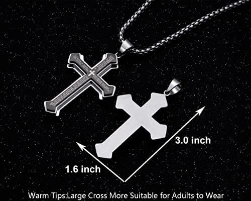 Rehoboth Men's Stainless Steel Nail Lord's Prayer Cross Pendant Necklace for Men Women Big Pendant and Strong Chain 24" view 2