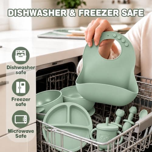 Silicone Baby Feeding Utensils Set for 6+ Months, 8 Pcs, Green view 4