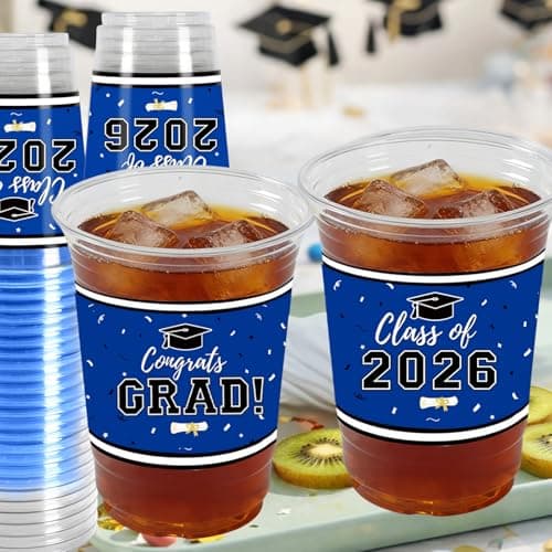 50Pcs 16oz Graduation Cups 2026 Blue Disposable Plastic Cups Graduation Party Supplies Class of 2026 Decorations Graduation Party Decorations Festivities Grad Tableware Congrats Grad Party Supplies view 2