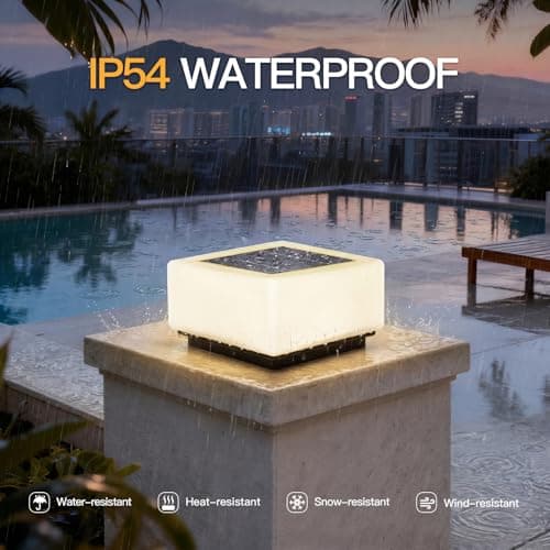 MVBT 9.8" Glass Solar Post Lights IP54 Waterproof Pillar Light Outdoor | 3000K Column Lights, LED E26 Bulb Modern Column Lamp Outside, Dusk to Dawn Pillar Lighting for Patio Garden Yard Gate Deck view 5