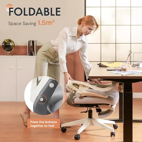 FLEXISPOT Foldex Ergonomic Office Chair, Folding Chair for Small Spaces with Lumbar Support, Flip-up Armrests, 3D Headrest, Desk Chairs with Footrest for Work,Video Game,Gift (Foam Seat, Black) view 4